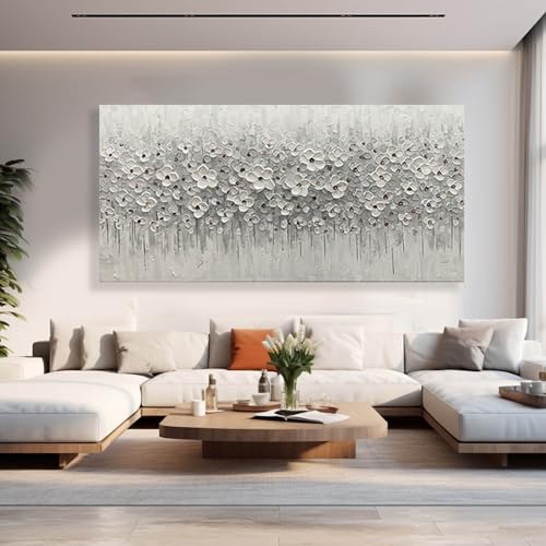 Large Canvas Wall Art for Living Room White Flowers Picture Hand