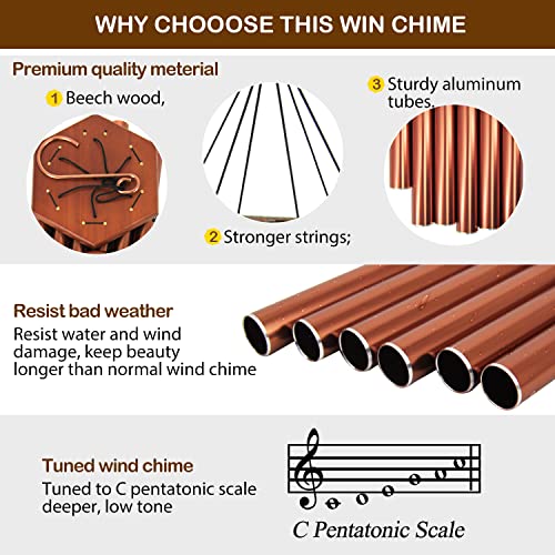 Large Wind Chimes for Outside 36 inch Red Copper Deep Tone Garden Gift Yard