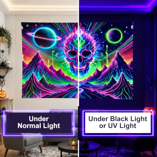 Blacklight Tapestry Skull Fantasy UV Wall Art 59 x 78 Inch