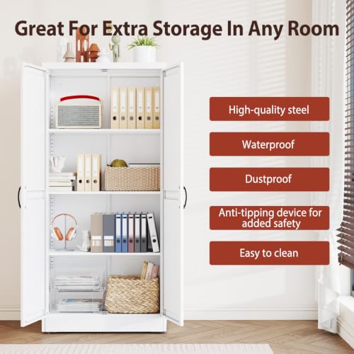 63" White Metal Storage Pantry Cabinet