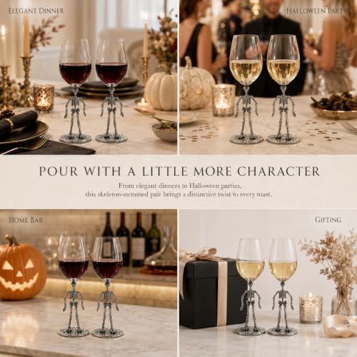 Spooky Gothic Goblets Skeleton Stemmed Wine Glasses (2 Count)