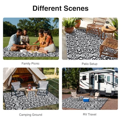 Outdoor Rug 9x12 ft Waterproof Reversible Floral Mat