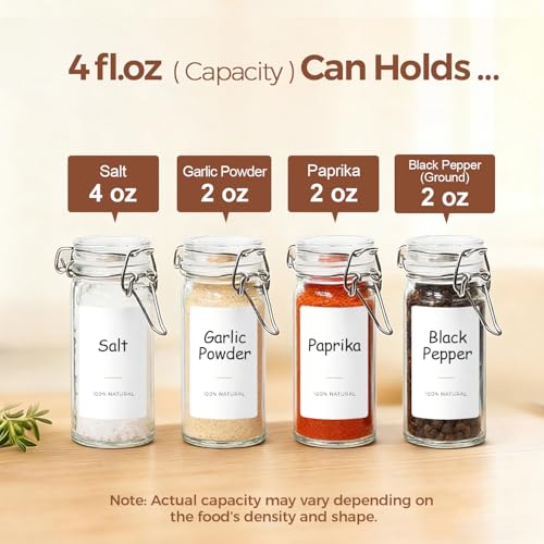 Small Glass Spice Jars with Airtight Lids 4oz 12 Pack with Labels (12 Count)