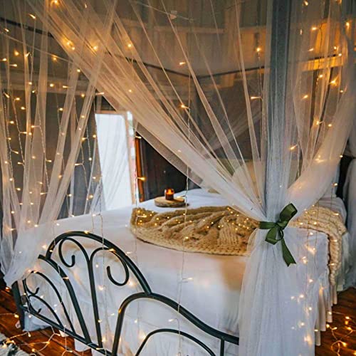 9.8ft×9.8ft Curtain Lights Battery Operated with Remote Warm White