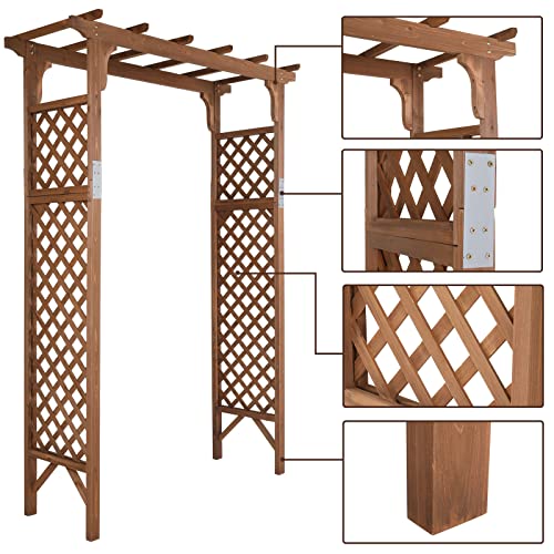 Brown 7FT Wooden Garden Arbor Arch Trellis for Climbing Roses