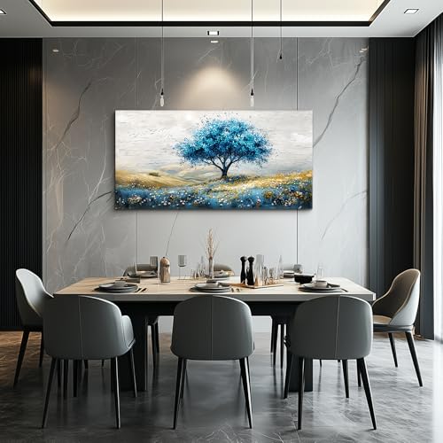 Large Canvas Wall Art For Living Room Wall Decor For Bedroom Blue Tree Landscape Wall Paintings Office Decorations Farmhouse Mural Artwork Room Home Decor Posters Aesthetics 24x48 In