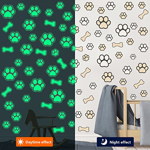 127 Glow in The Dark Dog Paw Stickers Luminous Removable Vinyl Wall Decals for Kids Nursery Bedroom