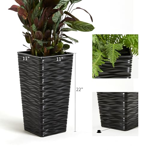 2 Pack 22" Tall Plastic Square Tapered Planter with Inside Pots for Indoor or Outdoor Use (2 Count)