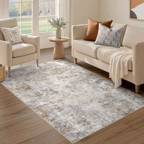3x5 Entryway Area Rug Washable Neutral Brown Grey Small Carpet (24 Count)