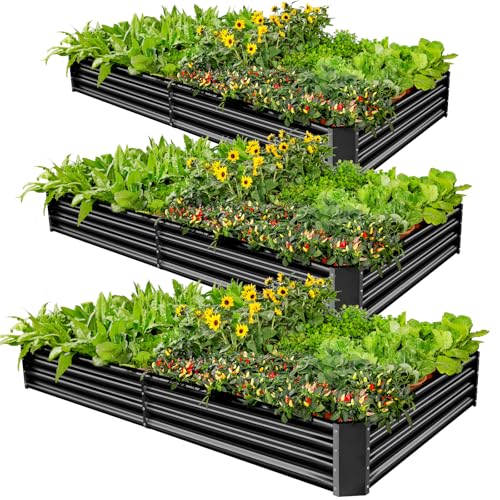 3 Pack 8×4×1ft Galvanized Metal Raised Garden Bed (3 Count)