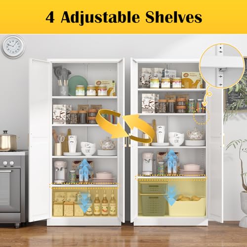 71"Metal Pantry Storage Cabinet with Doors & 4 Adjustable Shelves