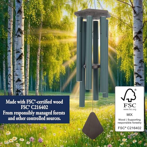 Large Wind Chimes for Outside 44 inch Green Deep Tone Garden Gift Outdoor