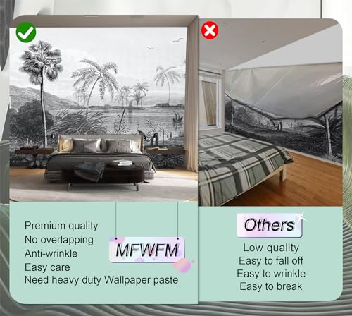 Vintage Black and White Forest Wallpaper Hand Painted Palm Tree Lake Mountain Wall Mural for Bedroom Living Room