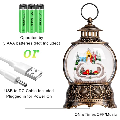 Christmas Village Snow Globe Water Lantern with Snowman and Train Scene Battery Operated or USB Powered Musical Lighted Holiday Decoration for Tabletop Display for Family and Friends