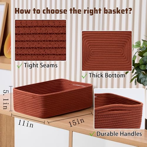Large Shallow Organizing Baskets 15x11x5.1 Inches (3 Count)