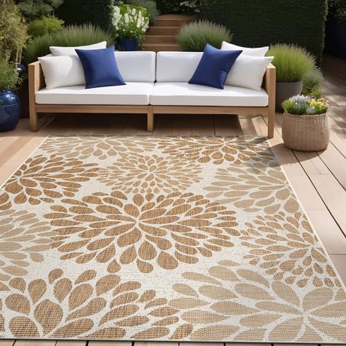 Outdoor Rug 10x14 Modern Exotic Tropical Leaf Area Rugs for Indoor and Outdoor Patio Deck Porch Garden Water Resistant Washable Outside Carpet
