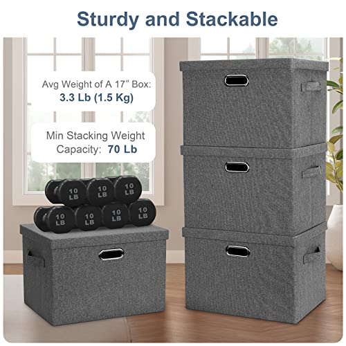 Large 17" 36 Quart Collapsible Stackable Storage Bins with Lids (3 Count)