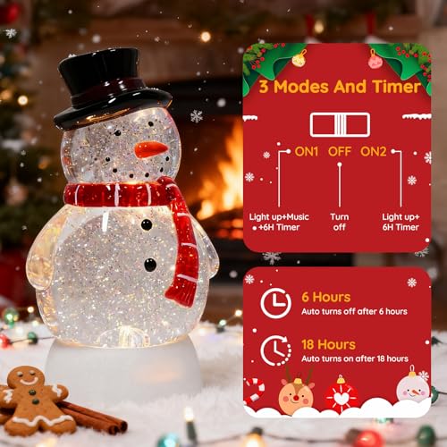 Christmas Snow Globe Snowman Lighted Musical Glitter Globe Battery Operated or USB Powered with Timer Water Glittering Snowing Globe for Christmas Party Home Table Decorations Gifts