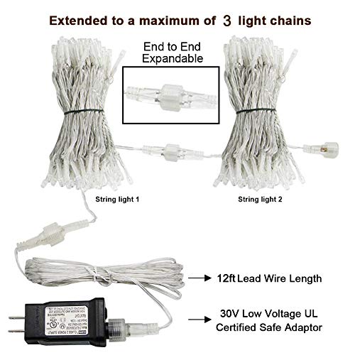 9.8FT x 9.8FT White Curtain Lights Plug in