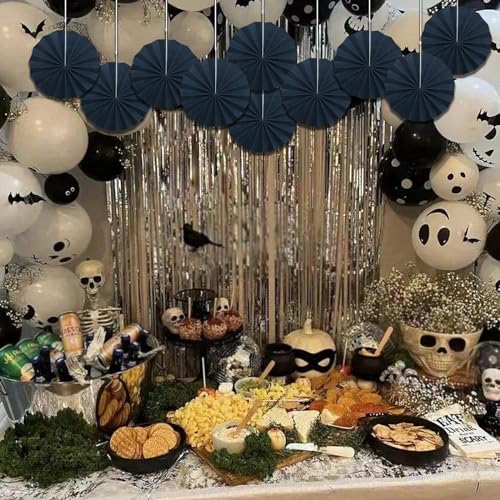 Black Party Decorations Black Hanging Paper Fans Set DIY 8in