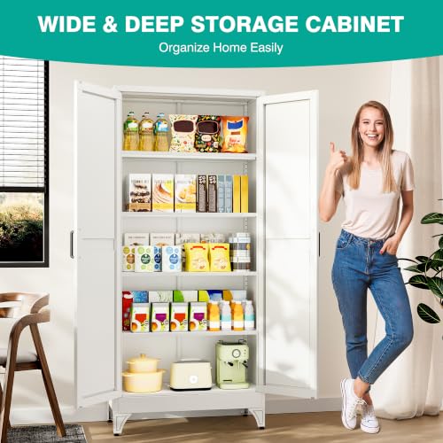 Pantry Storage Cabinets with 2 Doors and 5 Shelves