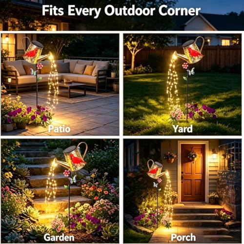 Solar Watering Can with Lights Outdoor Cardinal Garden Decor Gifts