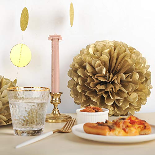 10" Gold Tissue Pom Poms DIY Tissue Paper Flowers for Birthday Wedding Baby Shower Tea Party Dessert Table Decoration (18 Count)