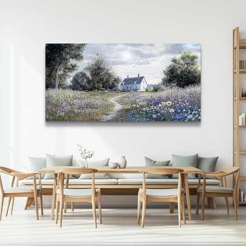 Large Wall Decor Canvas Painting Wall Art For Bedroom Living Room Decoration Retro Pastoral Flower Sea Landscape Painting Art Print Picture Room For Farmhouse Room Home Decor 30x60 In
