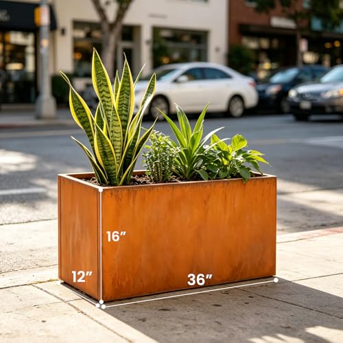 Corten Steel Planter Box 36" L x 12" W x 16" H Rectangular Outdoor Planter