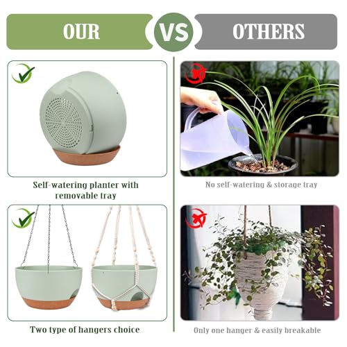 2 Pack 10 Inch Self Watering Hanging Planter for Indoor Outdoor Plants (2 Count)
