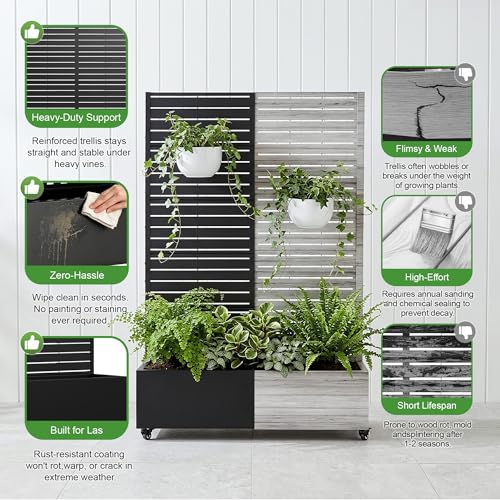 Metal Raised Garden Bed with Trellis and Wheels