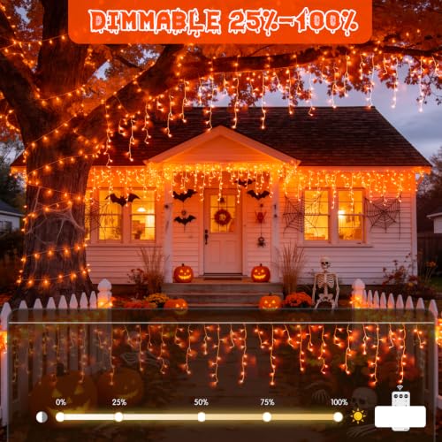 Orange Halloween Icicle Lights Outdoor