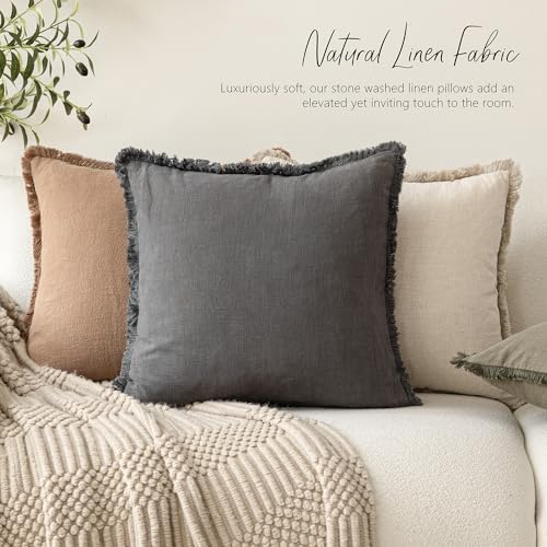 Decorative Linen Fringe Lumbar Throw Pillow Covers 12×20 Gray (2 Count)