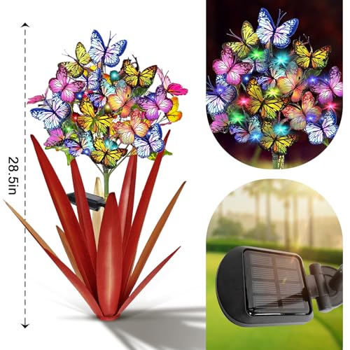 Solar Metal Agave Butterfly Flower Stick Garden Sculpture (3 Count)