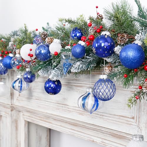 34PCS Blue White Christmas Ball Ornaments Set for Tree Decorations (34 Count)