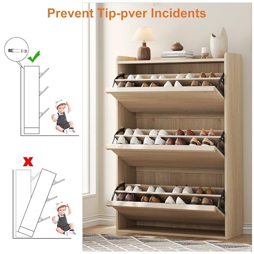 Shoe Cabinet with 3 Flip Drawers