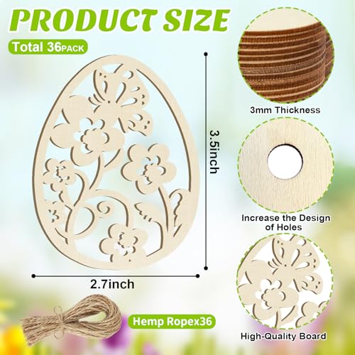 36PCS Wooden Easter Ornaments to Paint (36 Count)