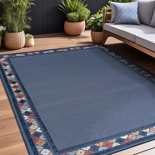 Outdoor Rug 8x10 Modern Bordered Area Rugs for Indoor and Outdoor Patio Easy to Clean Non Shedding Living Room Porch Garden Washable Outside Carpet