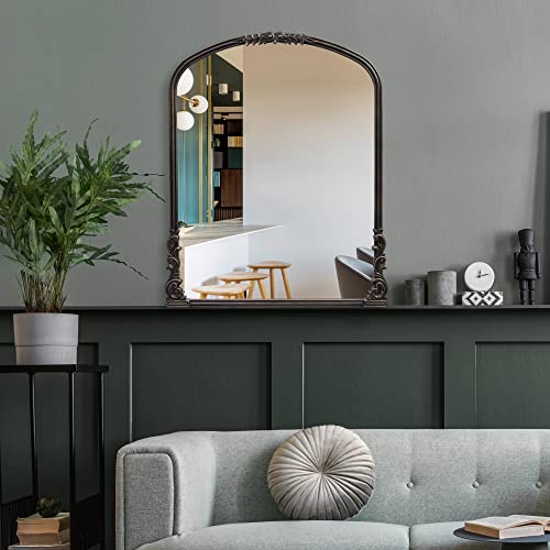 English Estate Carved Arch Wood Wall Mirror