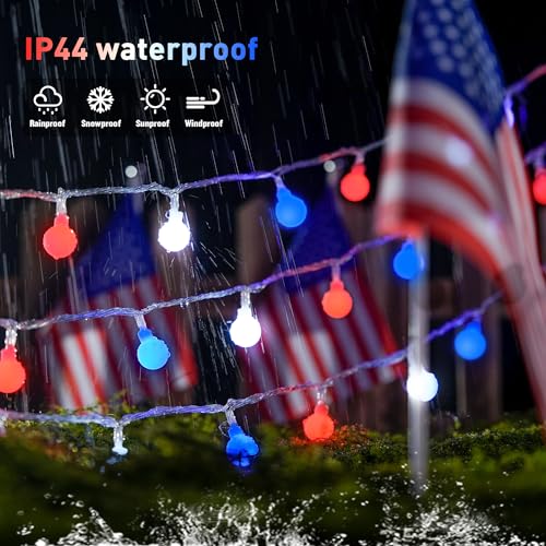 Connectable 33ft 100 LED Red White and Blue Lights Indoor Outdoor