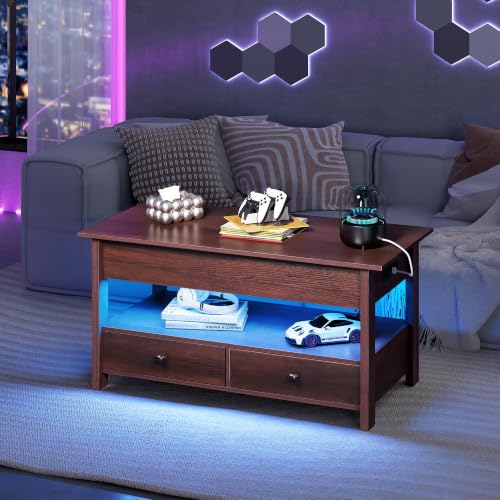 Lift Top Coffee Table with LED and 2 Drawers