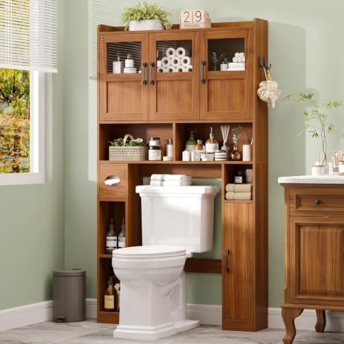 Farmhouse Over The Toilet Cabinet with 3 Acrylic Doors