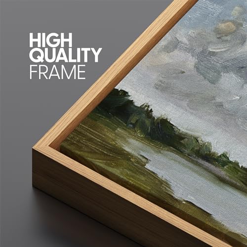 Extra Large Framed Canvas Print Wall Art Tranquil Landscape Soft Brushstroke Lake Scene Illustrations Antique Retro Fine Art Illustrations Decorative Colorful for Bedroom