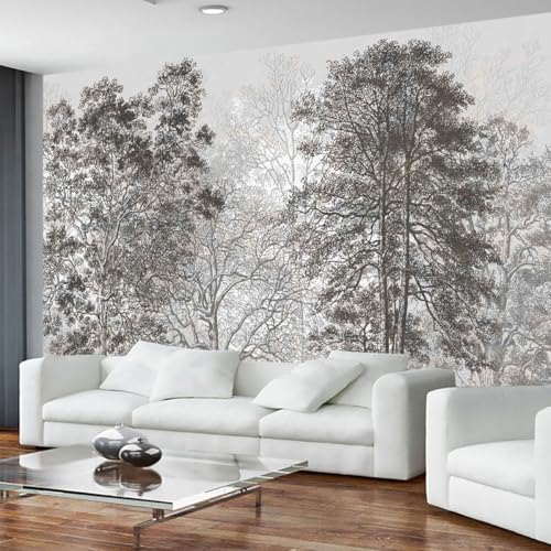Vintage Forest Mural Wallpaper Gray Trees Woodland