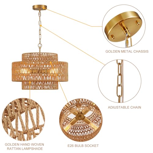 17.8" Gold Rattan Chandelier (4 Count)