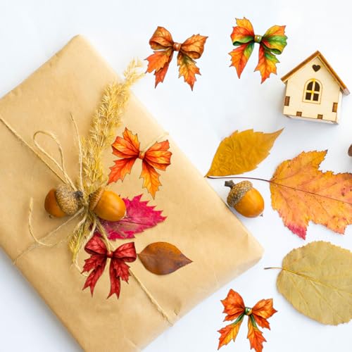 8 Pcs Fall Tree Ornaments Decoration Autumn Leaf Hanging Ornaments 2D Flat Acrylic Pendants Bow Shape Maple Leaf Designs Hanging Ornaments for Home Autumn Festival DIY Craft Supplies Decor (8 Count)