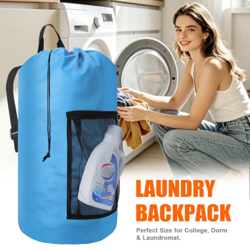Laundry Bag Backpack Durable Laundry Bag with Shoulder Straps and Mesh Pockets Portable Laundry Hamper Dirty Clothes Bag for College