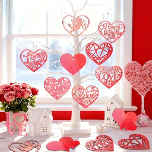 80PCS Wooden Heart Ornaments to Paint Valentine's Day Craft (80 Count)