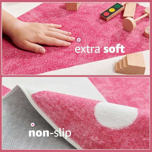5ft Round Rug Washable Cute Playroom Cheerful Circle Rug Hot Pink (19.63 Sq Ft)