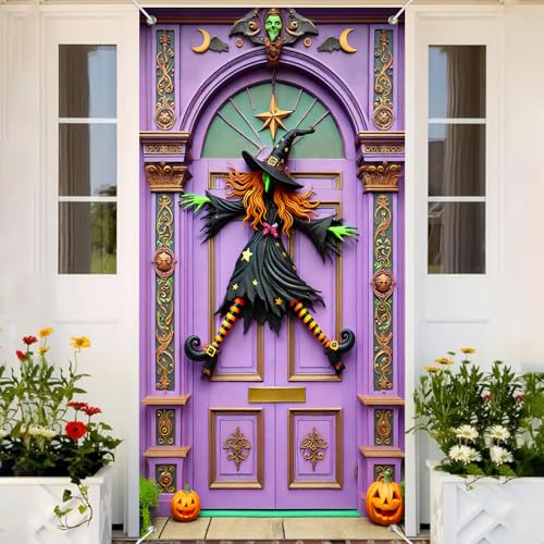 Halloween Witch Pumpkin Door Cover 35x71 Inch Polyester
